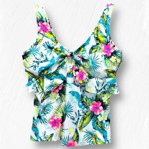 Tankini Swimsuit Top w/Ruffle & Keyhole Front Cutout Lined Removable Soft Cup XL